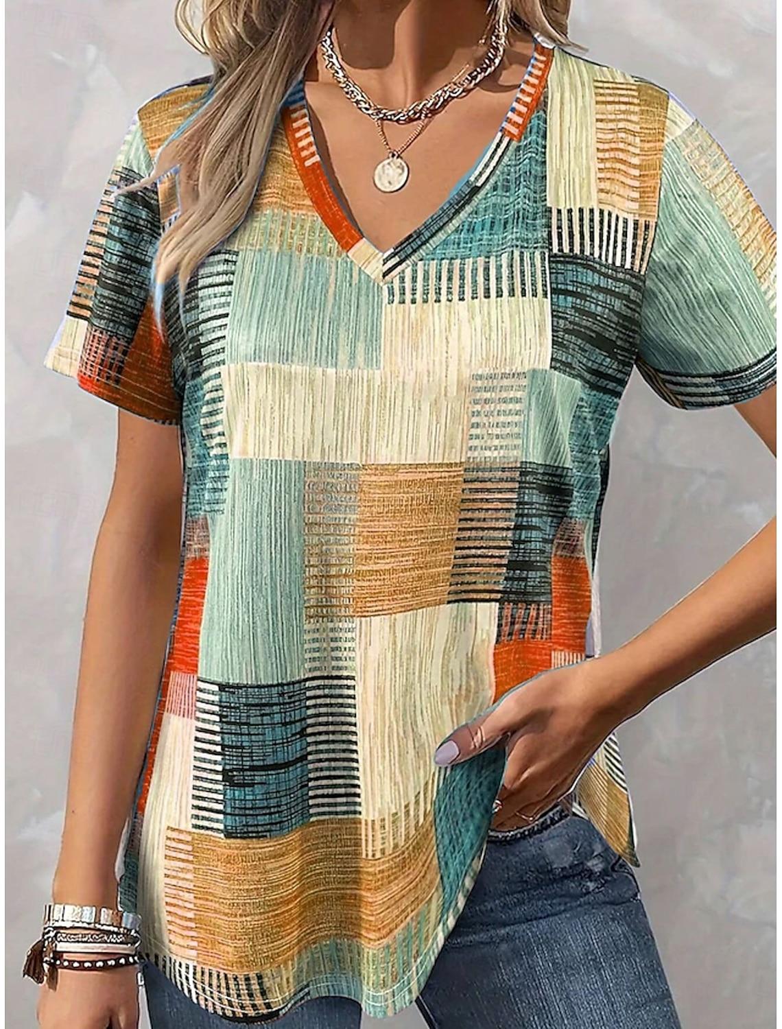 

Women s T-Shirt Blouse Graphic Bohemia Vintage Western Short Sleeved V-Neck L