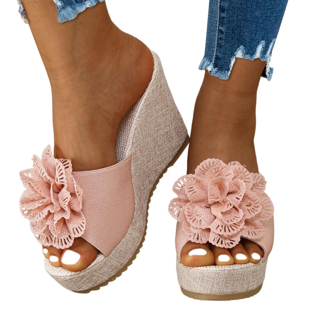 T Strap Sandals For Women Heeled Women Sandals Fashion Summer Pattern Flower Wedge Elevated Comfortable Non Zapatos De Mujer