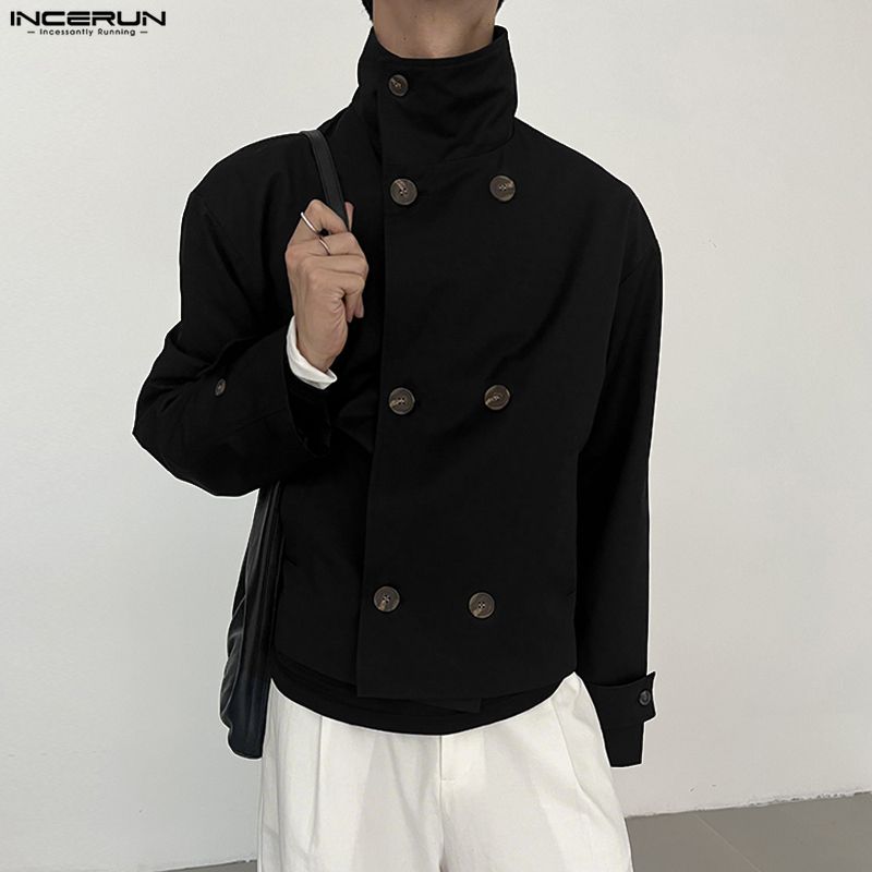 INCERUN Men Stand Neck Long Sleeve Buttons Up Casual Loose Cargo Jackets Coats