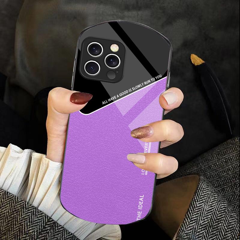 Leather Element Blue For IPhone 16e 16 Pro Max 11 12 Mini 13 14 P Lus 15 Plus 7 8 Se 2020 Elliptical Tempered Glass Phone Case