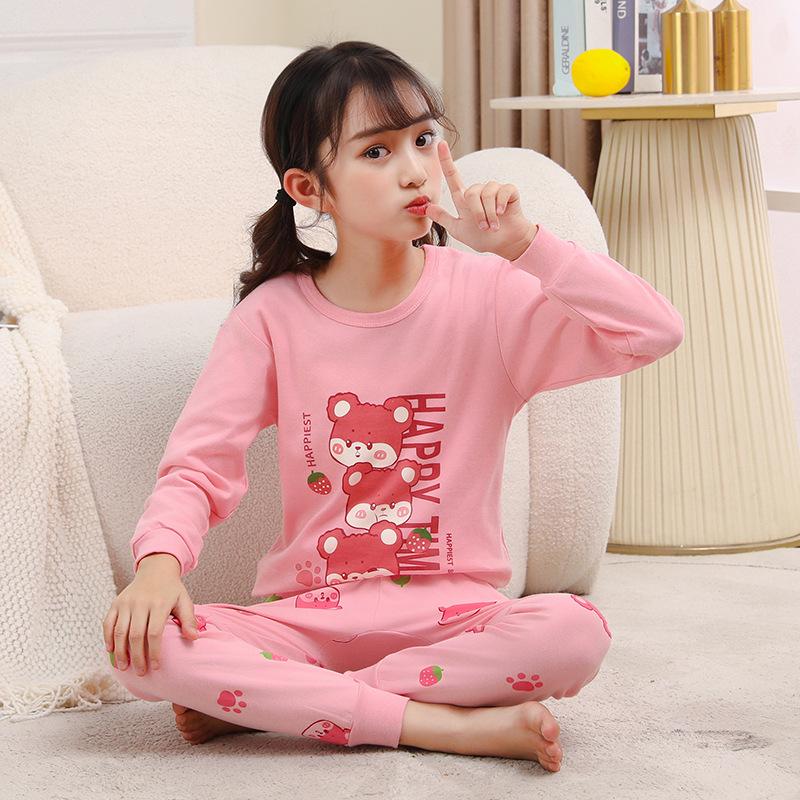 Pure Cotton Flannel Autumn/Winter Girls' Round Neck Underwear Set