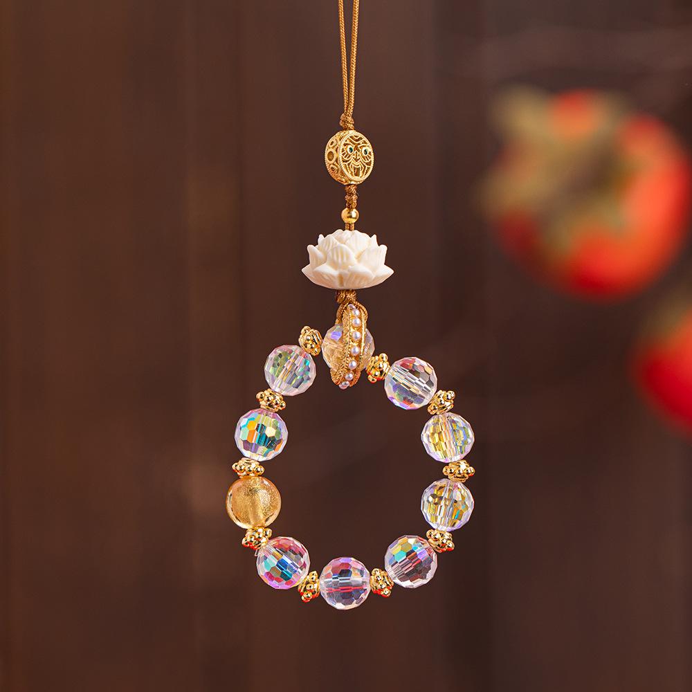 

Yellow Wealth God Lotus Phone Charm and Keychain: Iridescent Faux Crystal, New Chinese Style Ornament.