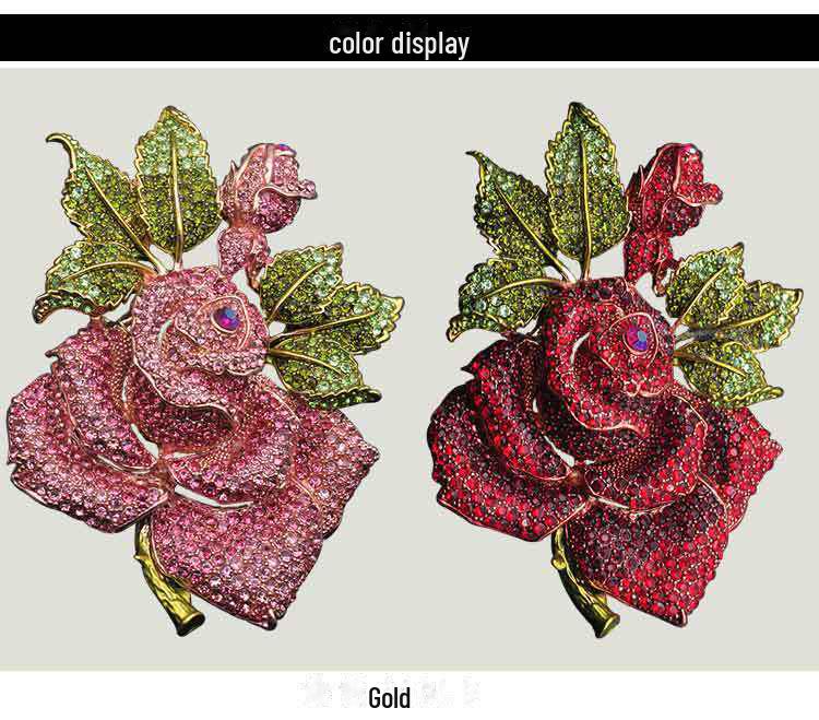 Exaggerated Floral Rhinestone Rose Brooch - Large Size Fashion Accessory