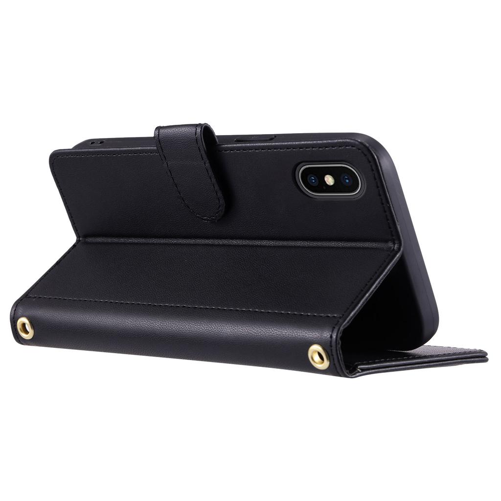 For iPhone XS Max Leather Wallet Case with Straps Rhombus Grid Phone Cover