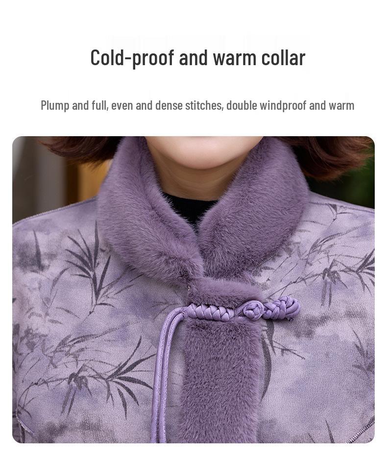 Reversible Fur & Leather Winter Coat for Middle-Aged and Elderly Women - Stylish Chinese-Style Mink Velvet Jacket