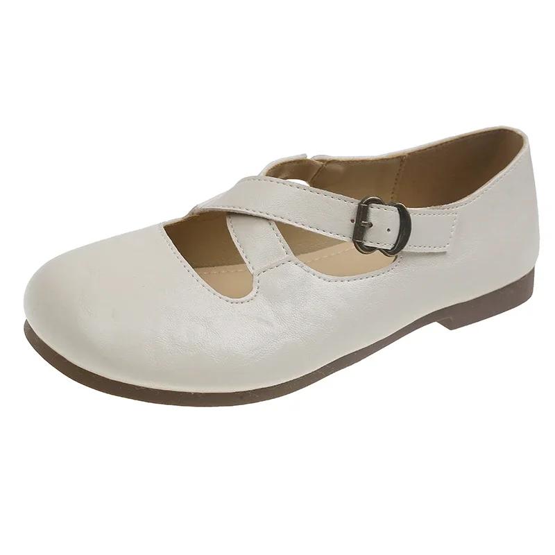 Fashion Women Ballets Flats Shoes Real Leather Cross Strap Classic Ballerinas Low Heels Shoes Casual Daily Dress
