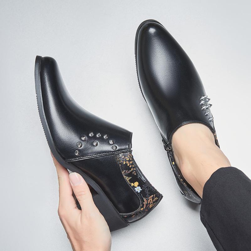 Summer Zipper Pointed Leather Shoes Fashion Rivet Cuban Shoes Casual Business Dress Shoes