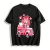 Romantic Heart Rose Vintage Truck Print Casual Top Pure Cotton T-shirt