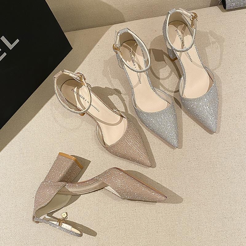Fashion Spring and autumn Black High-heeled Shoes Women's High-quality Silver Wedding High-heeled Shoes Women's Gold Party Pump