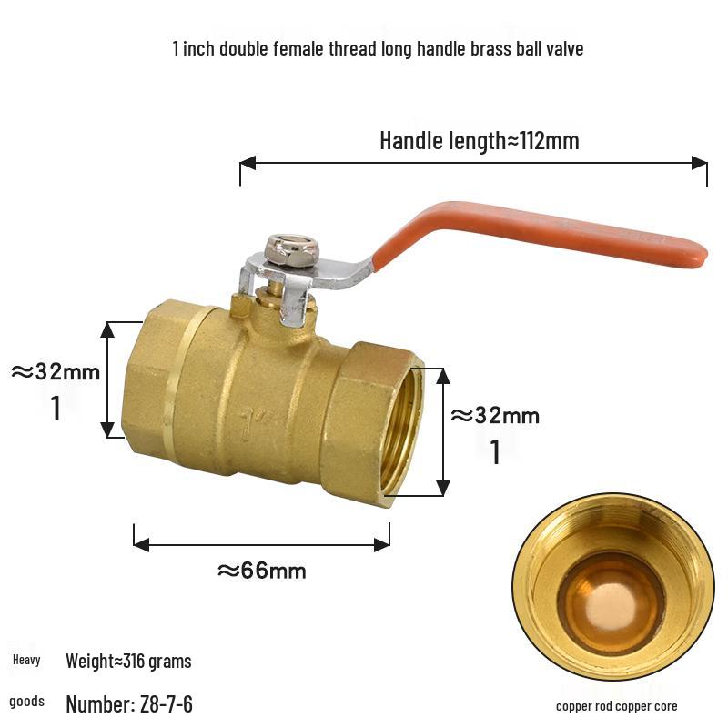 Brass Ball Valve with Copper Core: Male/Female, Double Female, 1/2", 3/4", 1" Sizes, for Water and Gas Pipes.
