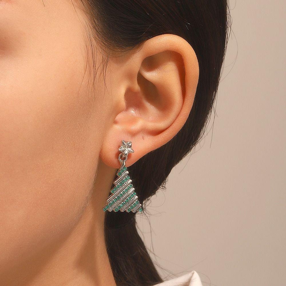 Star Merry Christmas Earrings Rhinestone Christmas Tree Earrings Xmas Dangle Earrings  Christmas