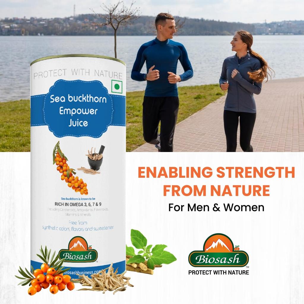 Biosash Himalayan Sea Buckthorn EMPOWER Juice 250ml | Certified Organic, Cold-Pressed | Omega 3 6 7 9, Vitamins & Antioxidants | With Ashwagandha