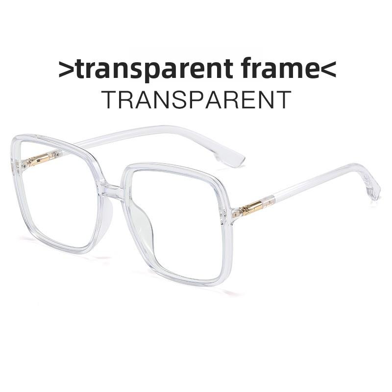Korean Style Large Frame Glasses, TR Square Blue Light Blocking Plano, Bare-Face Friendly Anti-Radiation, Lightweight & Chic