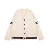 Fashion Versatile College Style Knitted Cardigan Women's Autumn and Winter V-Neck Contrasting Striped Sweater Jacket Loose Large Size