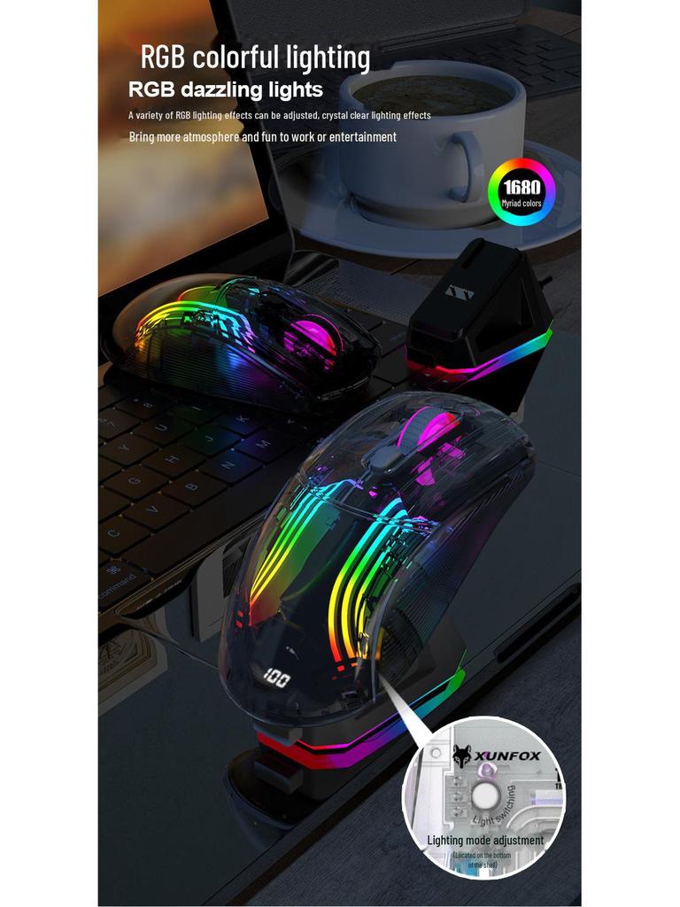 Xuanyinhu XYH20proRGB Wireless Bluetooth Transparent Gaming Mouse with Screen Charger