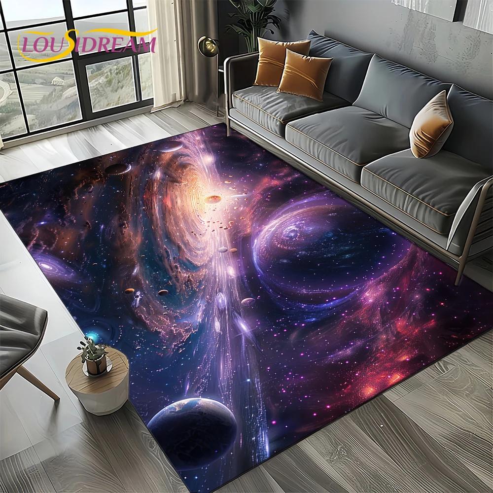 Universe Space Stars Black Hole Galaxy Earth Milky Way Carpet Rug for Living Room Bedroom Sofa Decoration,Non-slip Floor Mat