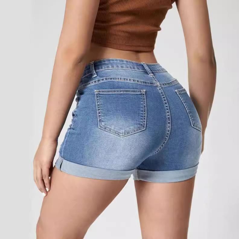 GMXIA Damen Trendige Rissige und Aufgerollte High Stretch High Waist Denim Shorts Damen Heißhosen
