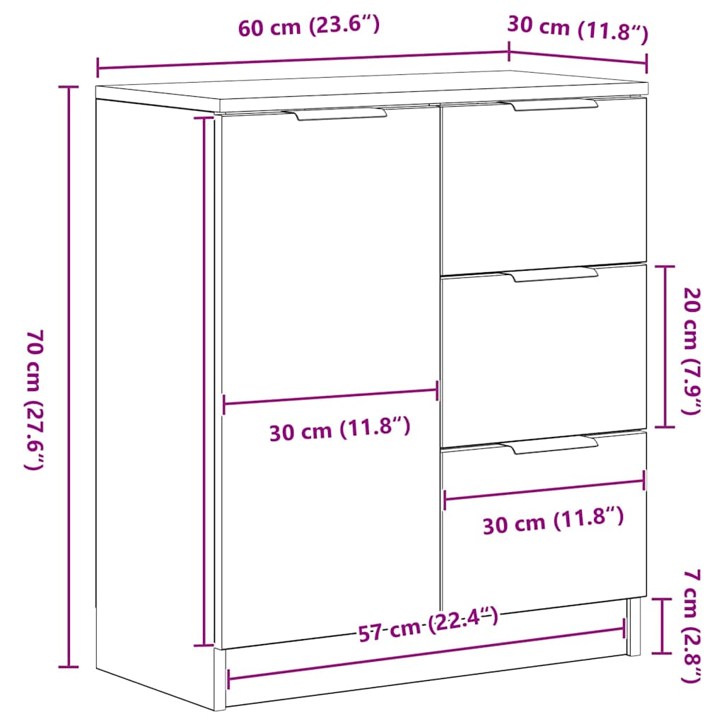 Sideboard in Black Oak Look 60 x 30 x 70 cm Particle Board