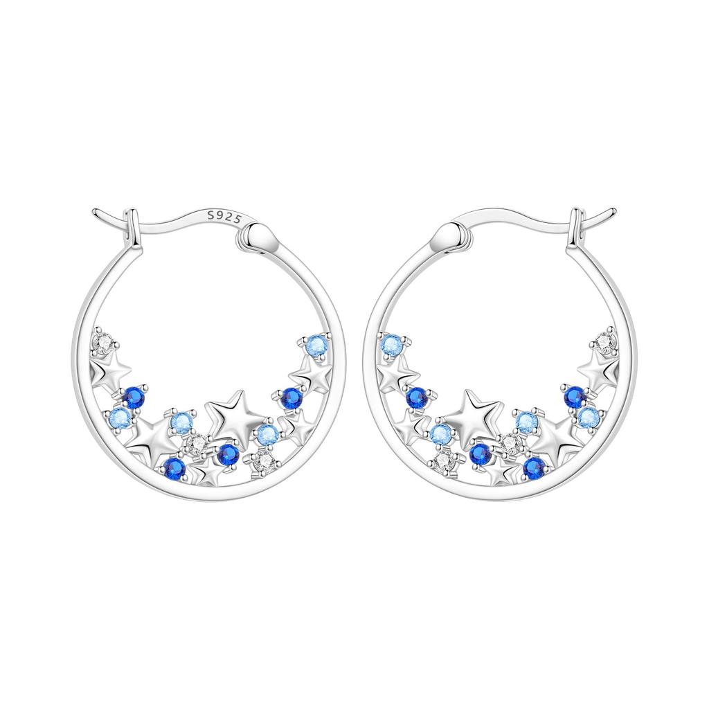Orstarry 925 Silber Blauer Zirkon Sternenhimmel Ohrring Original Schmuck Creolen Damen Schmuck Party Trendige Geschenke