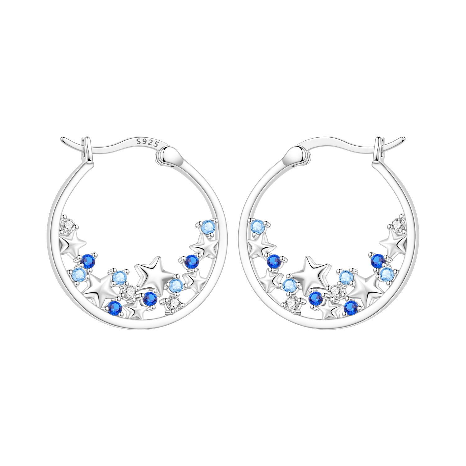 

S925 Sterling Silver Blue Star Starry Sky Earrings Hoop Earrings Women Jewelry Original Trendy Anniversary Gifts