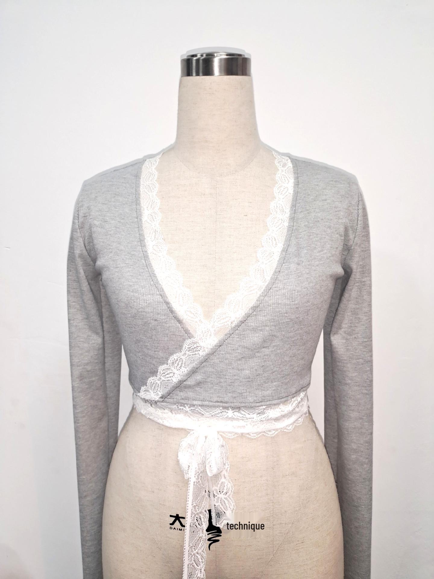 

Осень 2020 Европейский и Американский Узкий Кружевной V-образный вырез Длинный Рукав Женский Топ Small