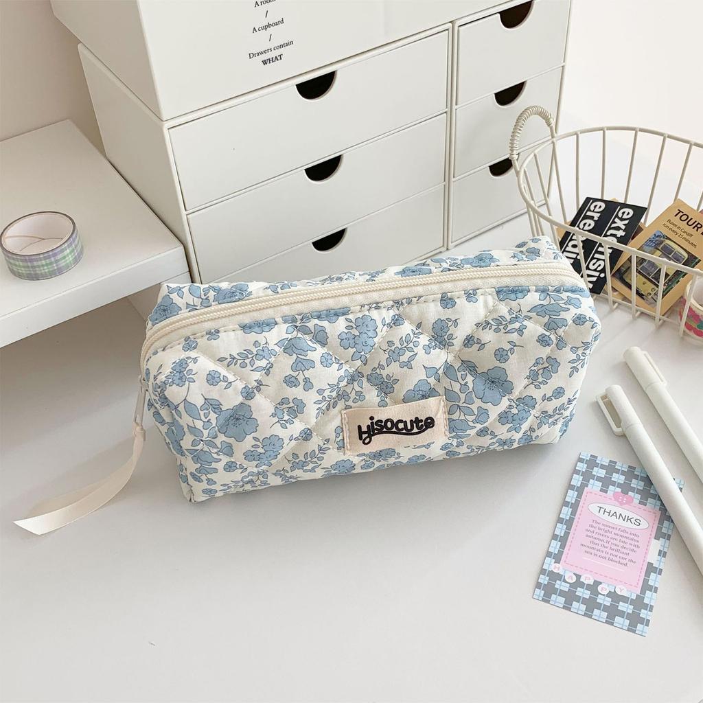 Large Capacity Pencil Case Floral Print Pen Bag Bows Pencil Bag School Supplies For Students