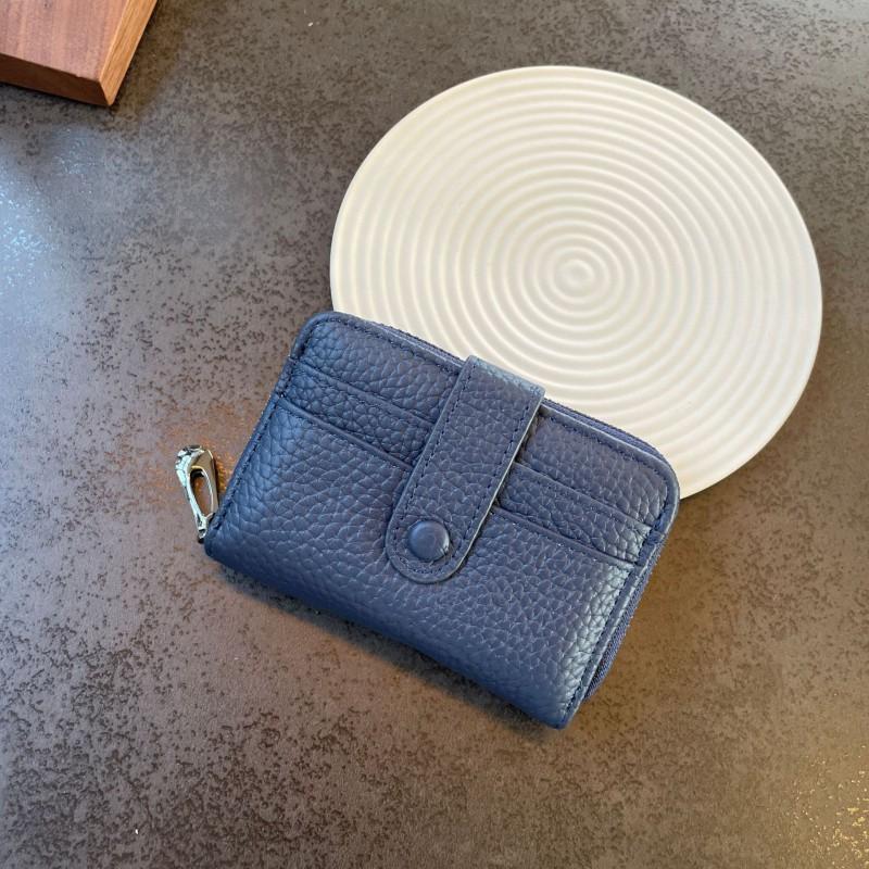 First-layer Cowhide Organ Multi-card Card Bag Women's Cover Zipper Change Purse Leather ID Clip Short