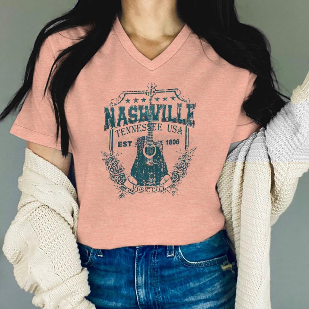 Music City Guitar Graphic T Shirts Women Vintage Country Top Music City & Star Design Clothes Country Music Lover Vintage Shirts