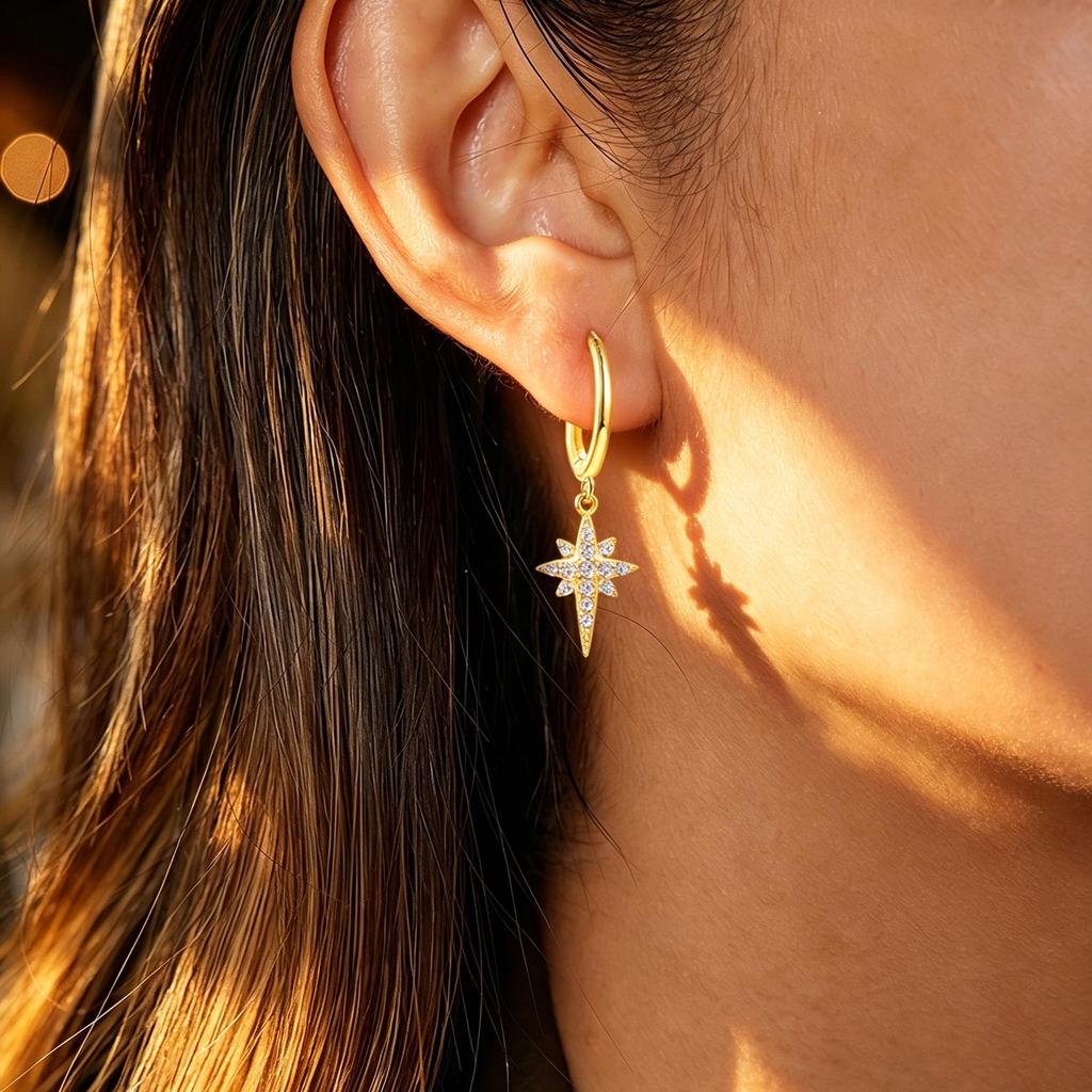 S925 Sterling Silver Star Diamond Stud Earrings for Women - Trendy, Fashionable, Cold Style, Versatile Design