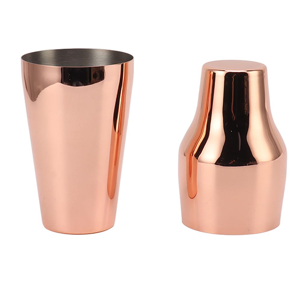 Stainless Steel Drink Shaker French Style 2 Section Martini Mixer Drink Shaker for Bar Home Camping Picnic Rose Gold