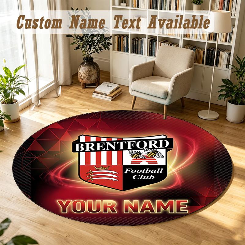 Round Rug Custom NameBrentford Football Pattern Non Slip Carpet Home Floor Decor