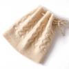 % Pure wool knitted hat autumn and winter warm wool hat empty top drawstring hat bag head cold hat neck cover hat dual purpose