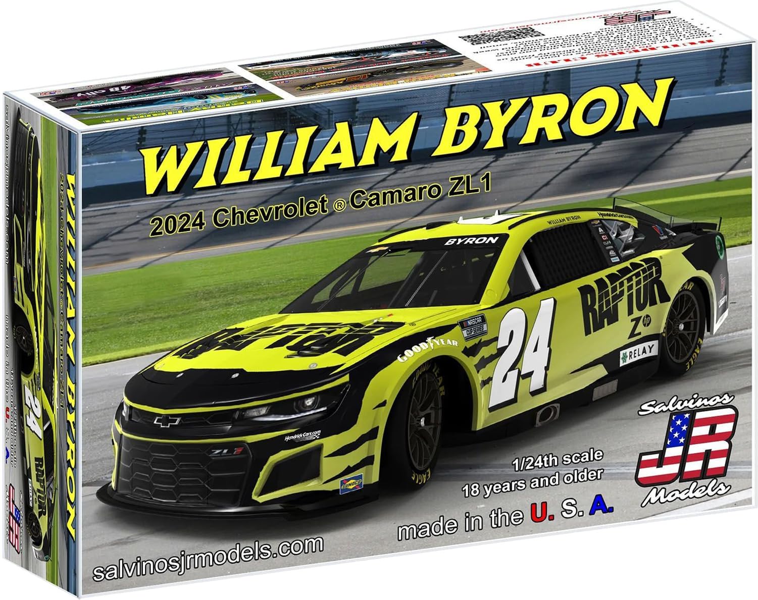 

Salvinos Jr. Models 1/24 2024 Chevrolet Camaro ZL1 William Byron No. 24 Raptor Plastic Model Kit SJMHMC2024WBP