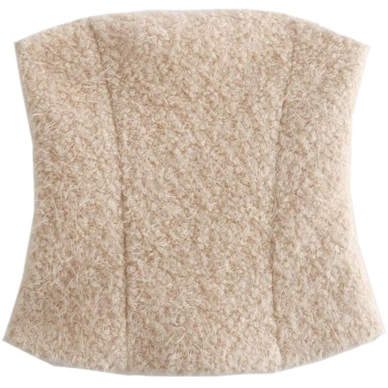 

Fashion Style Winter New Women s Clothing Stylish Silm Texture Strapless Tops 8982531 733 Cream color L