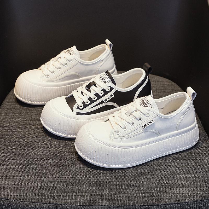 New Leather Little White Shoes Fisherman Platform Biscuit Board Shoes Niche Ugly Cute Breathable Versatile Casual Big Head Bread Shoes