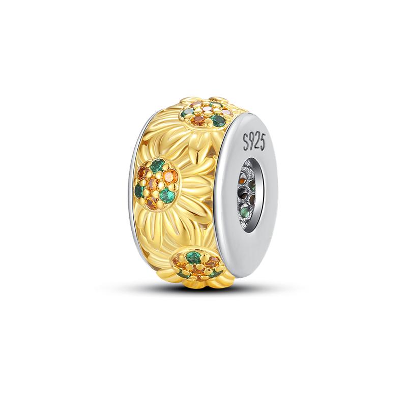 Copper Sunshine Golden Sunflowers Charms Beads Eternal Love Heart Dangle Fit Original Bangle Bracelets Diy Jewelry