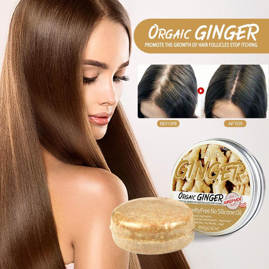 EELHOE Ginger Shampoo Bar For Hair Growth Natural Handmade Soap Strengthen Hair Scalp Cleansing Nourishing Moisturizing For Women Men 60g