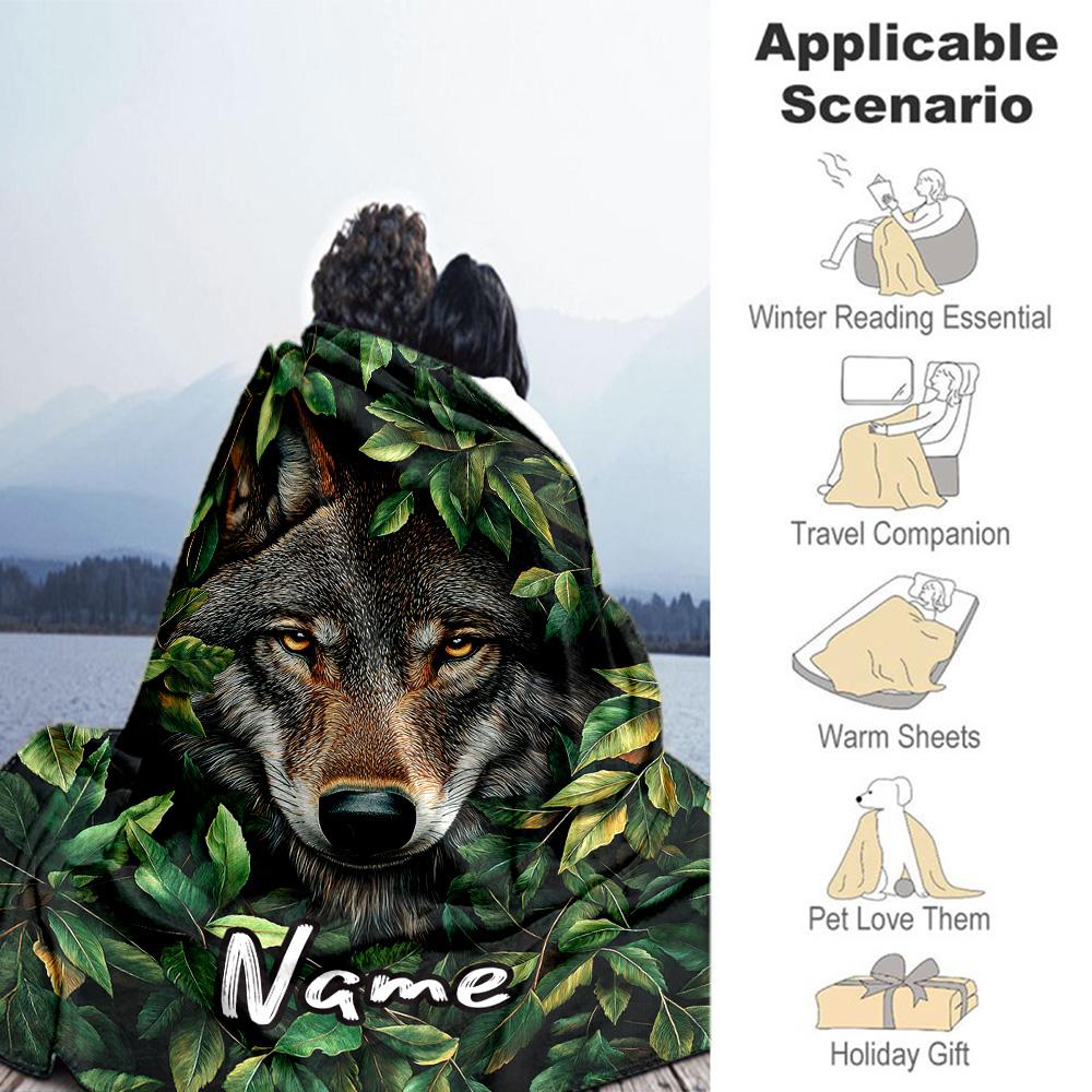Wolf Grass Customize Your Name Blanket Lightweight Personalized Blanket Comfortable Versatile for Office Chair Chair Office Bedding for All Occasions