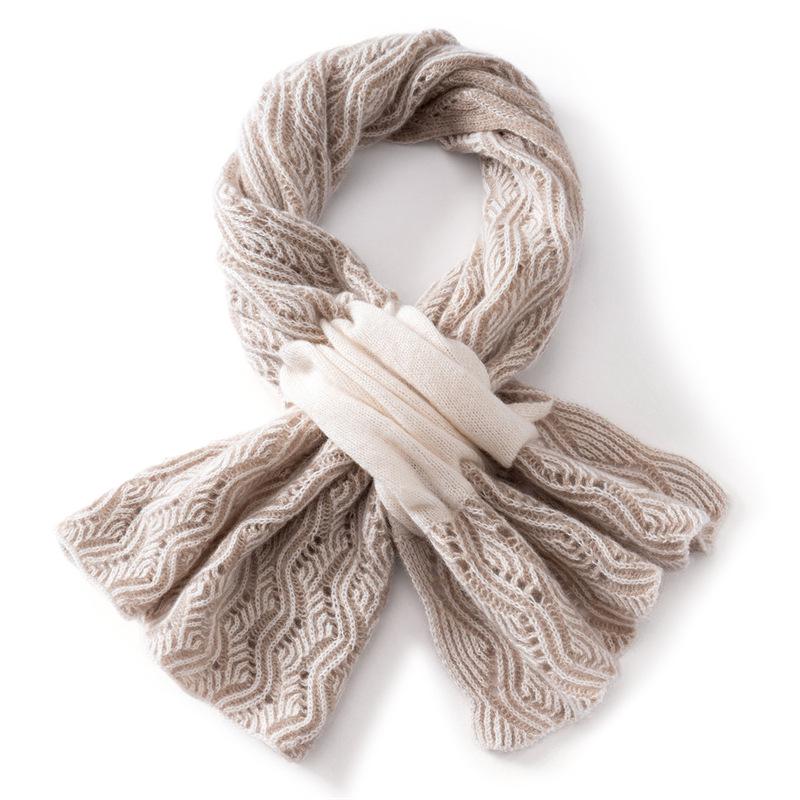 Women's 100% Pure Cashmere Color Block Hollow Knit Scarf - Warm Fashionable Neck Protector
