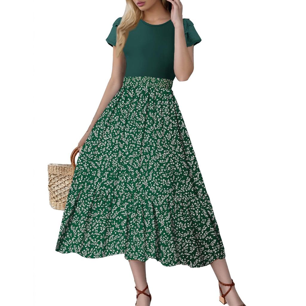 Women's Floral Print High Waist Fashionable And Elegant Dress