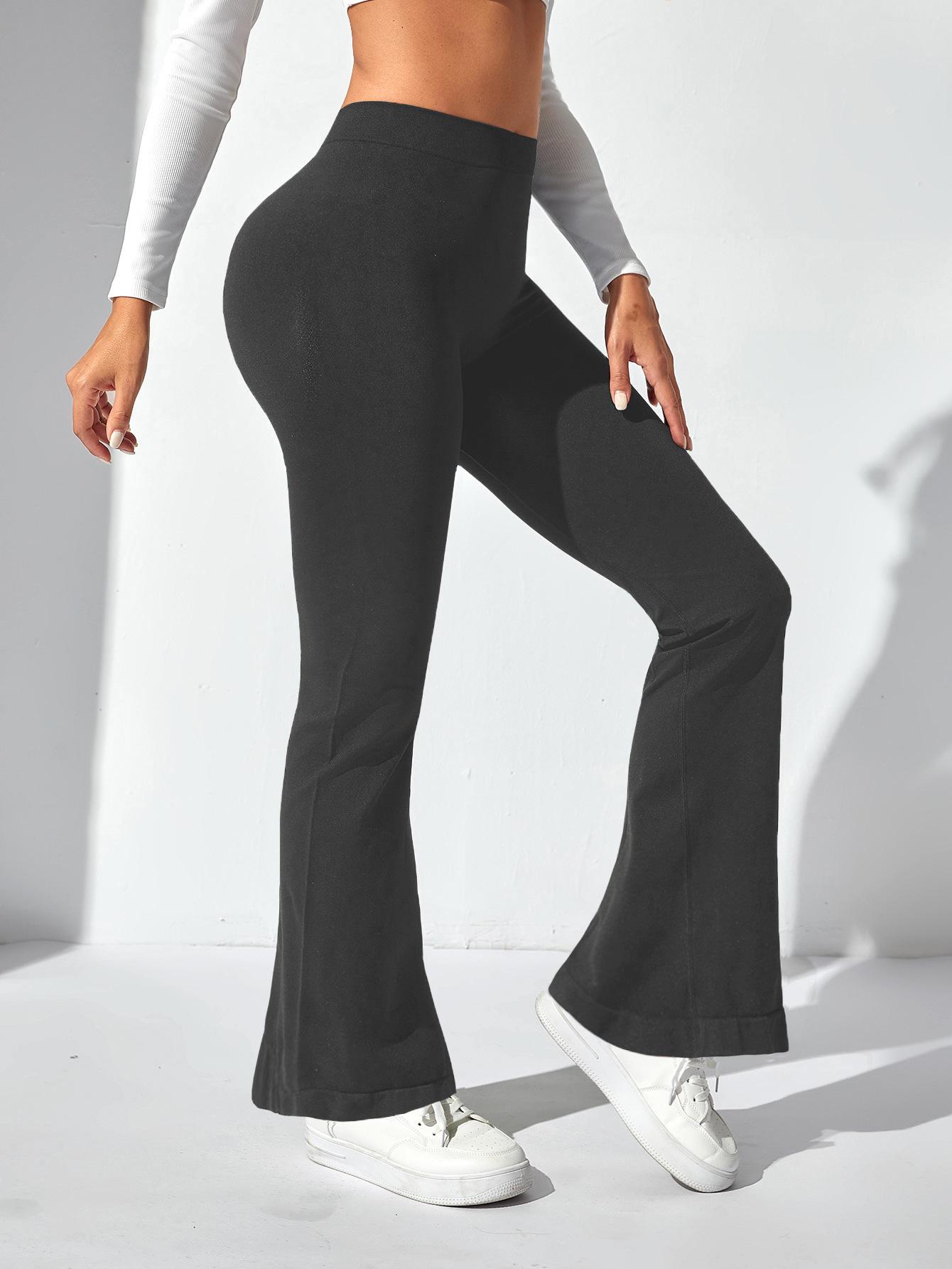 

Брюки для йоги клеш с глубоким V-образным вырезом на высокой талии, с контролем живота и высокой эластичностью для женщин S (267g) темно-серого