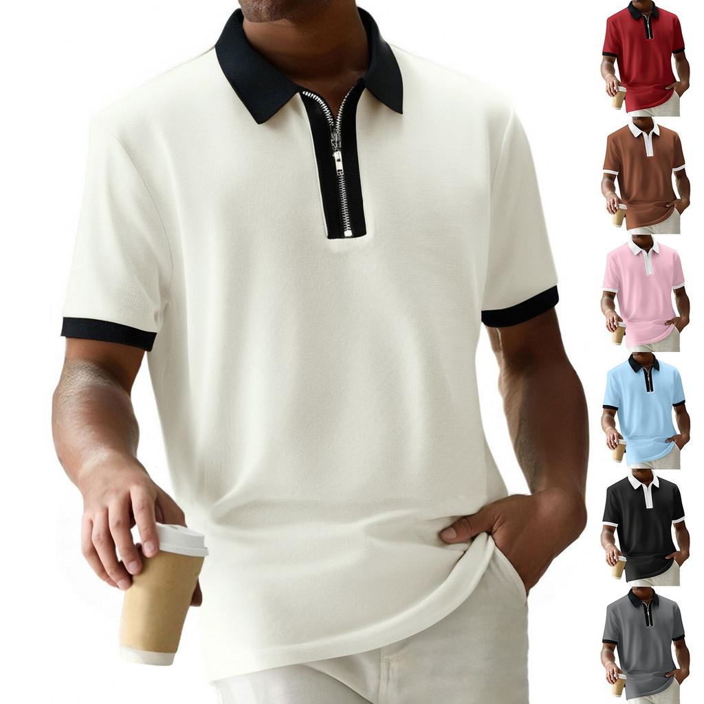 Men's Golf Short Sleeve Shirts Quarter-Zip Casual Lightweight Color Block Shirt