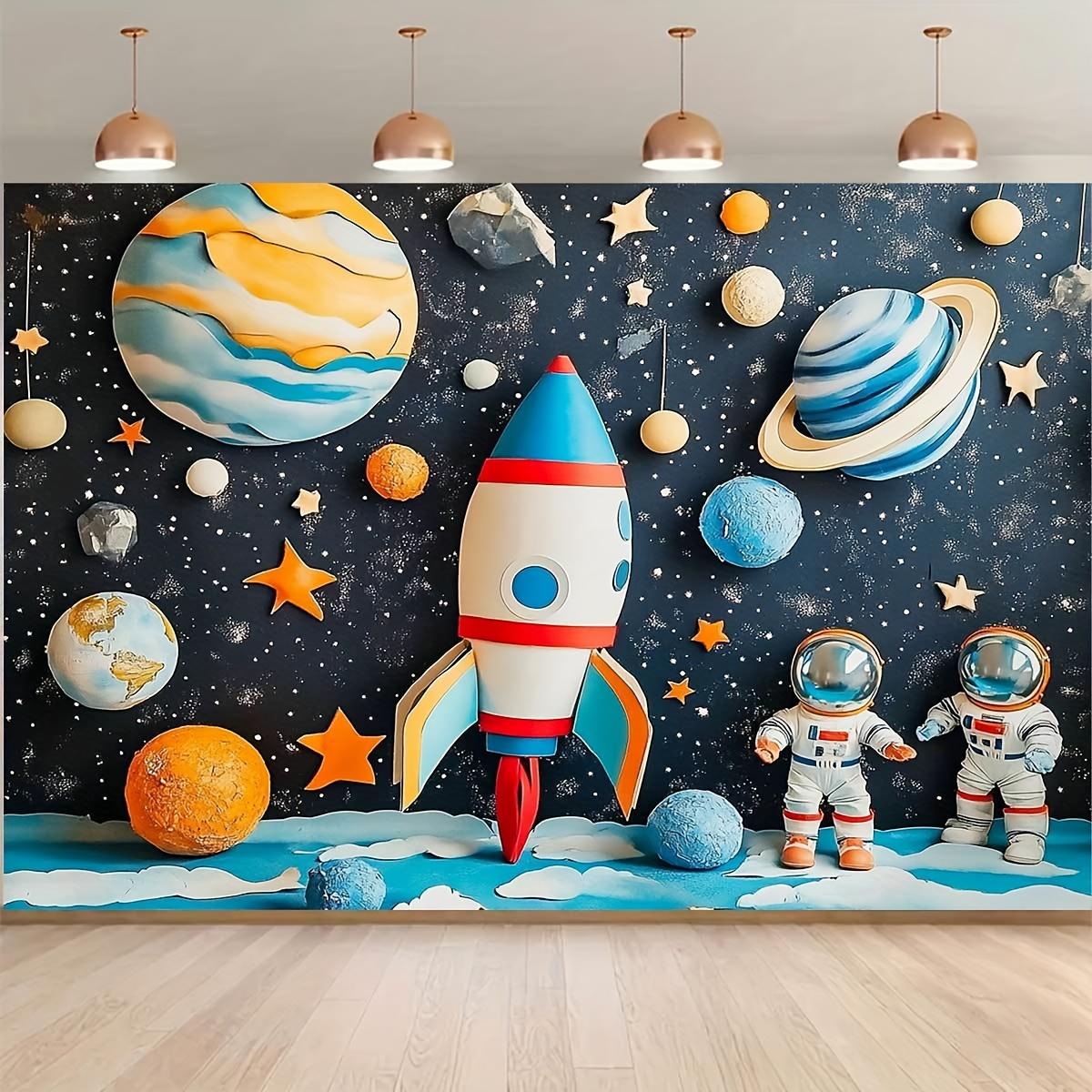 1pc 2D flat background banner with cartoon astronaut  rocket  and planet pattern background decoration 180X110
