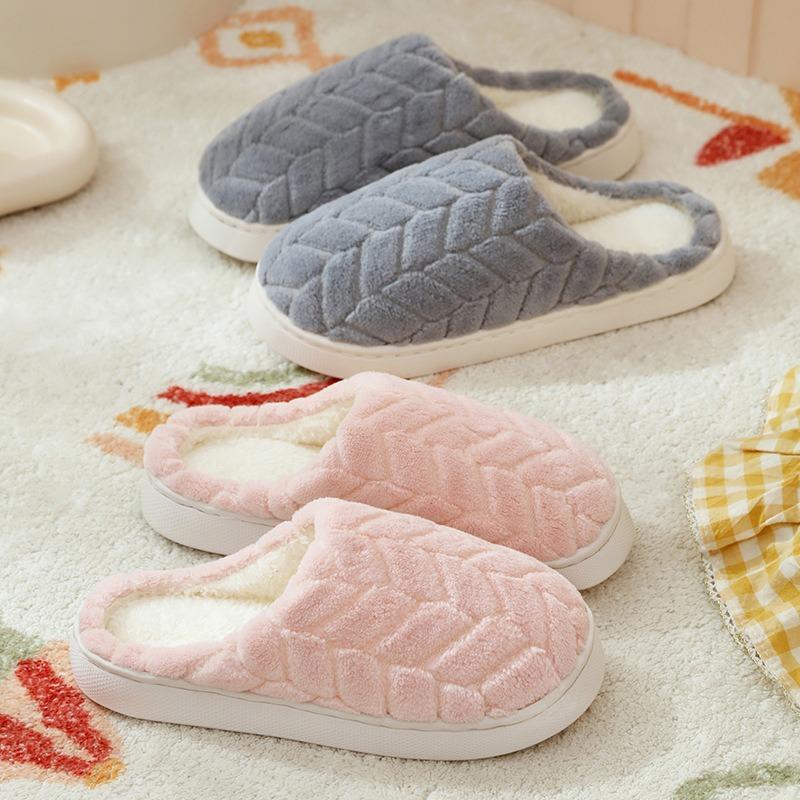 New Winter Maple Leaf Cotton Slippers Women's Indoor Home Non-slip and Warm Couple's Cotton Mop Thick-soled Men's Slippers