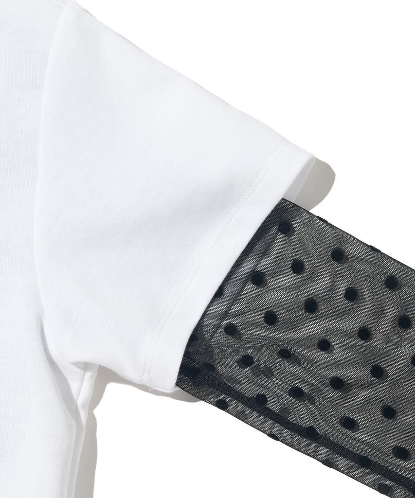 CARGOBROS FOR WOMAN Dot See-Through Long Sleeve Layered Short Sleeve Tee Set (Black/Ivory)