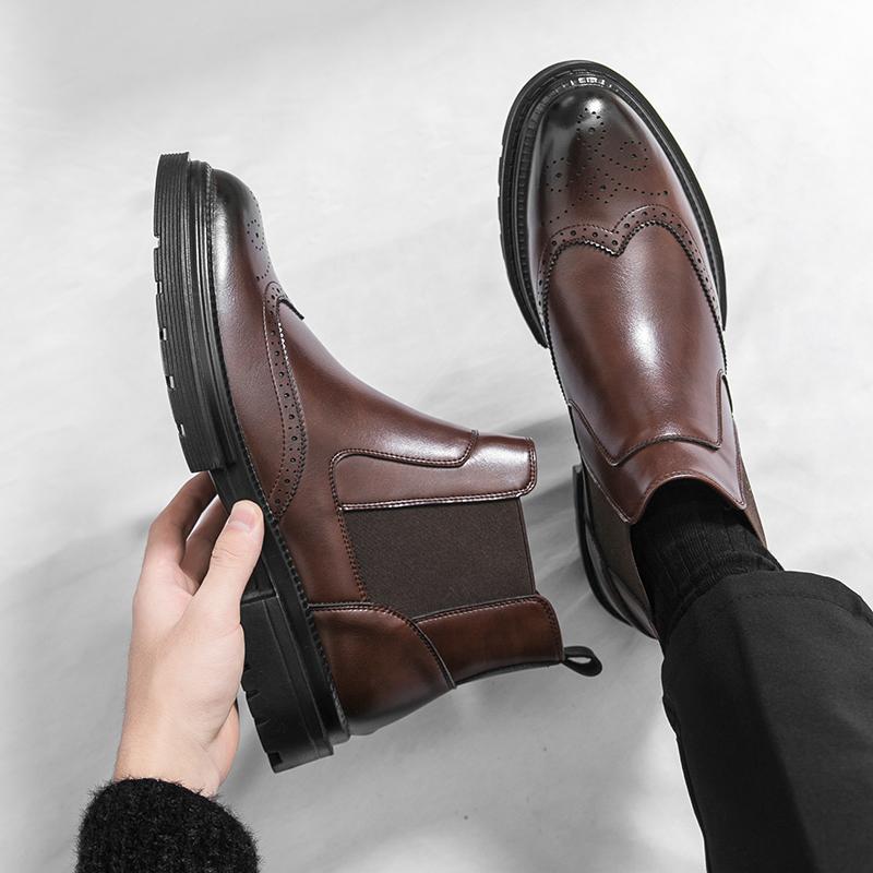 Autumn Brand Men's Thick Soled Breathable Block Carved Chelsea Boots 2025  High-quality Men's Comfortable Round Toe Knight Boots