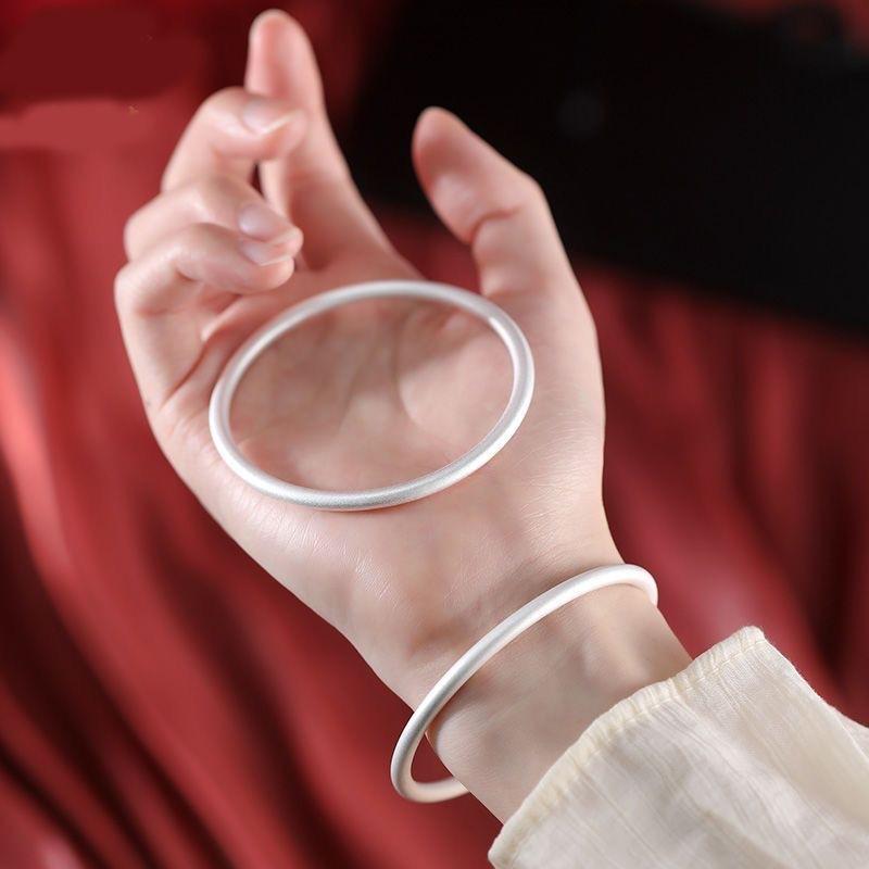Bracelet women's simple niche design high sense 2025 new ancient plain ring silver bracelet accessories