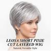 Perucă Sintetică Scurtă Griză Albă Creț cu Cărare Laterală, Stil Natural Voluminos, Respirabilă pentru Purtare Zilnică, Petreceri, Casual, Ușor de Întreținut și Coafat