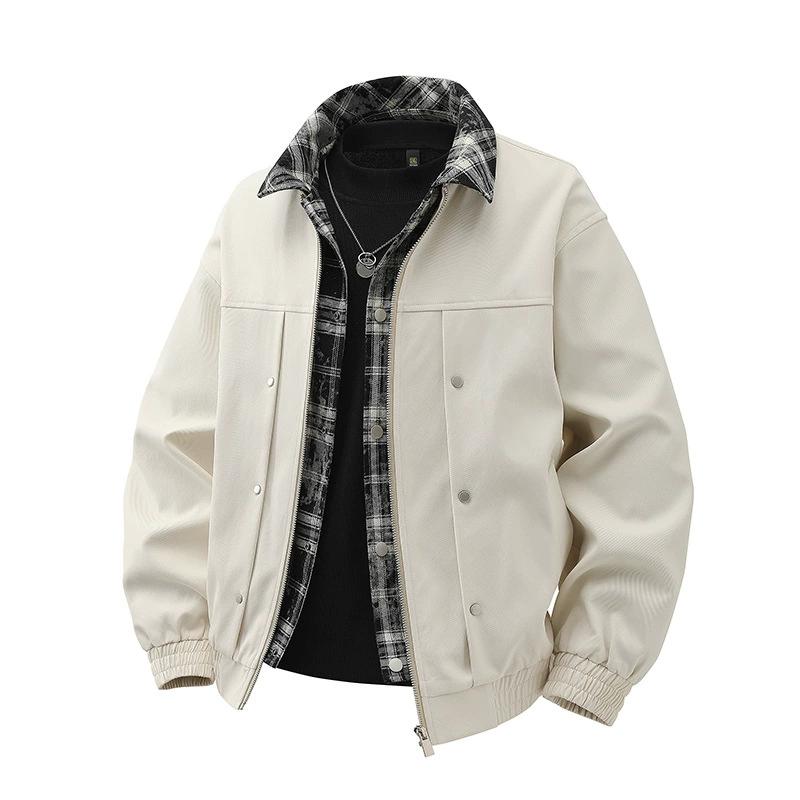 Chaqueta de Cuello de Dos Piezas Falsas con Empalme de Cuadrícula para Hombre Talla Grande M-8XL