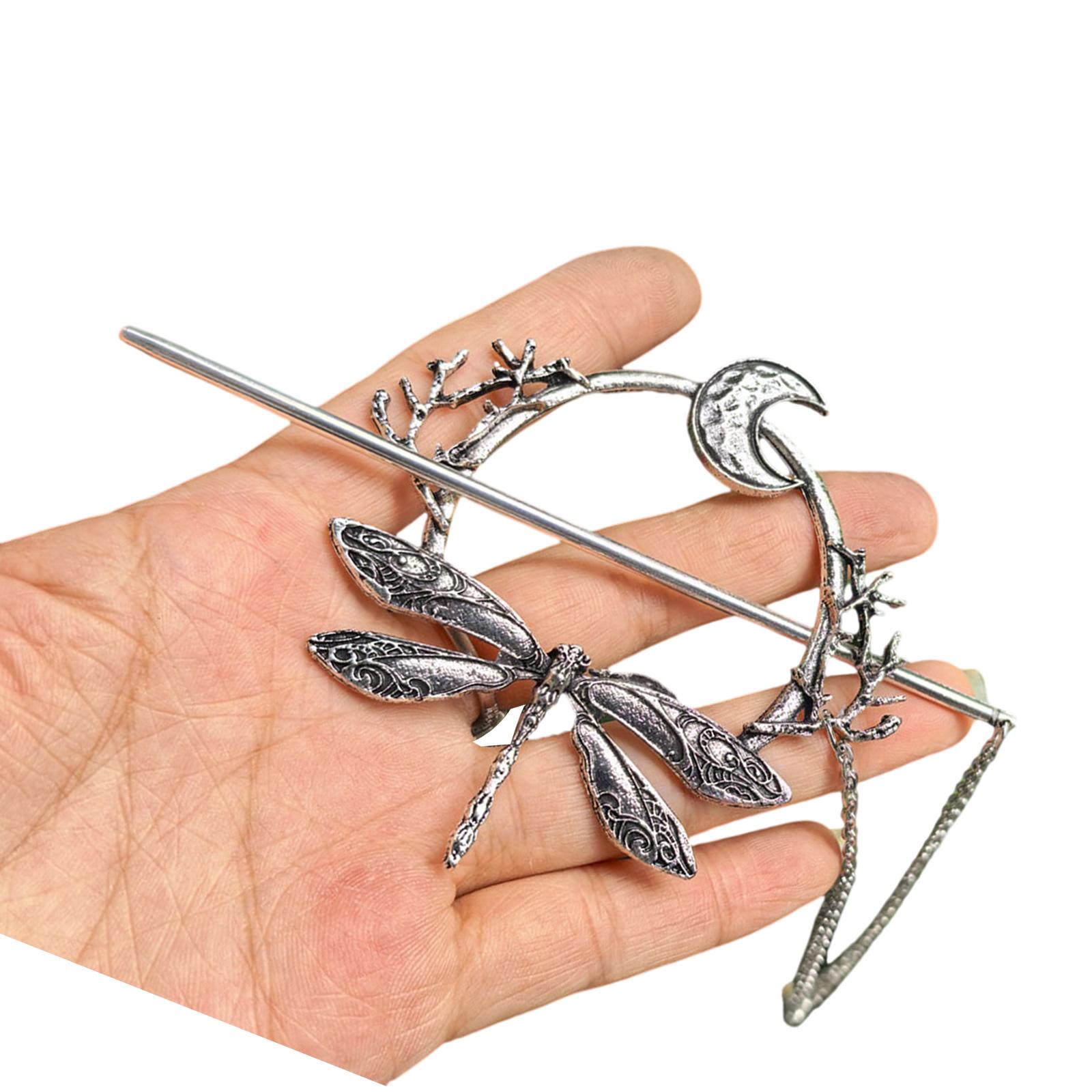 

Artistic Dragonflies Moon Hair Stick Metal Hairpin Strong Hold Hair Styling Tool For Weddings and Antique Theme Party 1